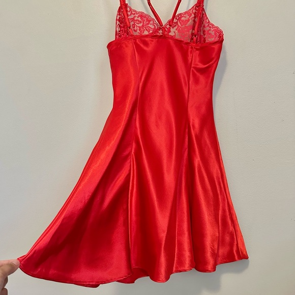 Vintage Victoria’s Secret Red Satin Lace Slip Dress Size Small Y2K Lingerie Mini - Picture 5 of 7